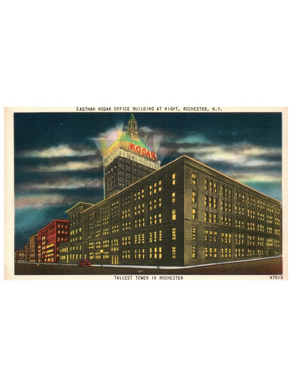 Vintage Postcard Eastman Kodak Office Building Night Rochester New York